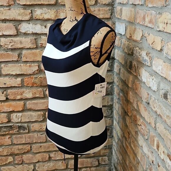 NWT Esprit black & white stripe gatheted side top size Medium - Picture 4 of 13